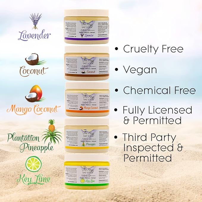 The Keys Salt Scrub -Sea Salt Scrub - Exfoliating Body Scrub with Wooden Spoon - Moisturizing Exfoliator for Hands, Foot, Bath, (12 Ounce (Pack of 1), Coconut)