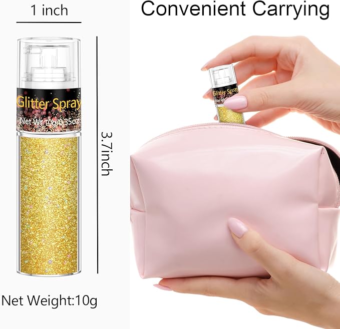 Hair and Body Glitter Spray, 1PC Glitter Hairspray Dry Powder Makeup for Clothes, Festival Rave Prom Loose Sparkle Powder,Holographic Ultra Fine Resin Glitters for Crafts (1PC Sparkling Gold)
