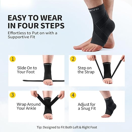 CAMBIVO 1 Pair Ankle Braces for Men and Women, Ankle Compression Socks for Foot Pain, Daily Wear, Fitness, Working, Achilles Tendonitis Relief Ankle Sleeve (Black with Strap, Small)