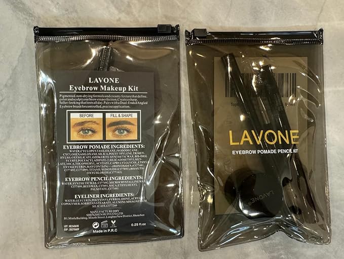LAVONE Eyebrow Stamp Pencil Kit for Eyebrows, Makeup Brow Stamp Trio Kit with Waterproof Eyebrow Pencil, Eyeliner, Eyebrow Pomade, and Dual-ended Eyebrow Brush - Ebony