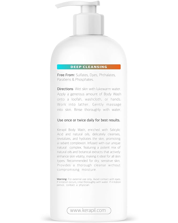 Exfoliating Body Wash With Salicylic Acid - Gentle Exfoliates Rough and Bumpy Skin, KP and Acne, with BHA & AHA - Unscented Body Wash, Made in USA - (16 fl oz)
