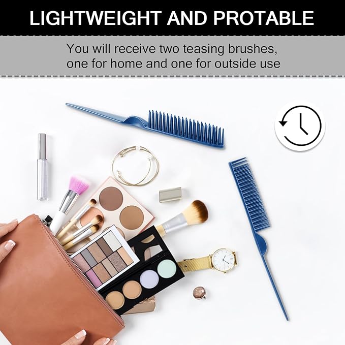 SIMPOR 3 Row Hair Comb for Natural Detangling, Hair Styling Brush, Nylon Bristle Unbraider Teasing Rat Tail Comb for Women Men Blue