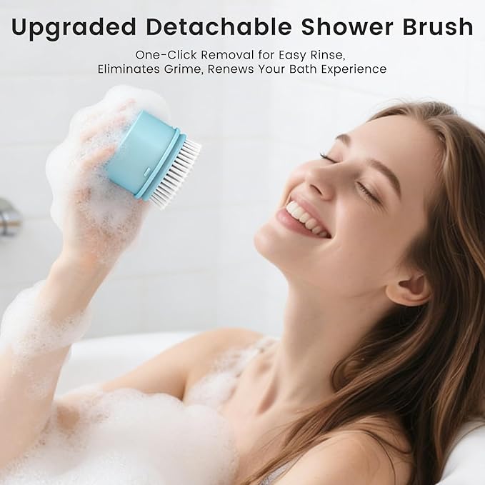 Electric Back Scrubber for Shower - Waterproof Rechargeable Exfoliating Brush for Deep Cleansing, Soft Bristles for Sensitive Skin, Dry/Wet Use for Back, Arms & Legs (Blue)
