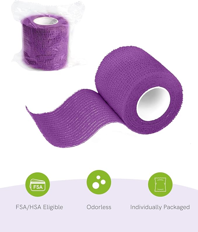 FriCARE Self Adhesive Bandage Wrap, Medical Tape in First Aid Kit, Cohesive Bandages for Wounds Sport Vet, 2 Inches X 5 Yards 6 Rolls, Purple