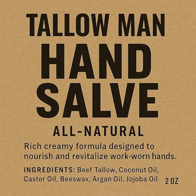 Tallow Man Hand Salve – Heavy-Duty Hand Repair for Working Men | Grass-Fed Tallow 5oz