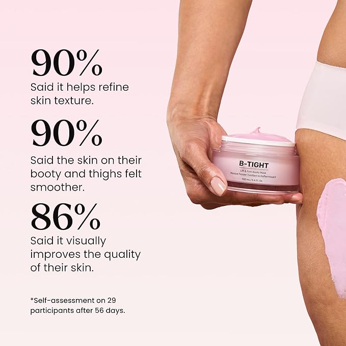 MAËLYS B-TIGHT Lift & Firm Booty Mask - Skin Tightening & Firming Cream for Booty & Thighs - Cellulite Cream with Caffeine & Brazilian Peppertree - Butt Mask for Smooth-Looking Skin (3.4 Fl Oz)