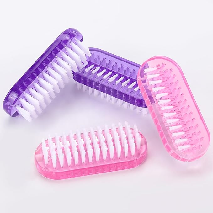 Nail Cleaning Brushes Plastic for Fingernails 2-Sided Non-Slip Brush Nail Brushes 4 Pack(Pink and Purple)