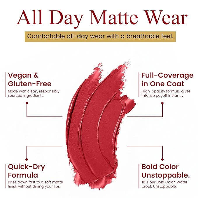 Liquid Lipstick & Lip Liner Set for Women โ Smooth Matte Red Love Shade, Long-Lasting Waterproof Lipstick, Smudge-Resistant Lip Makeup, Soft Glide Liner โ Vitamin E & Shea Butter