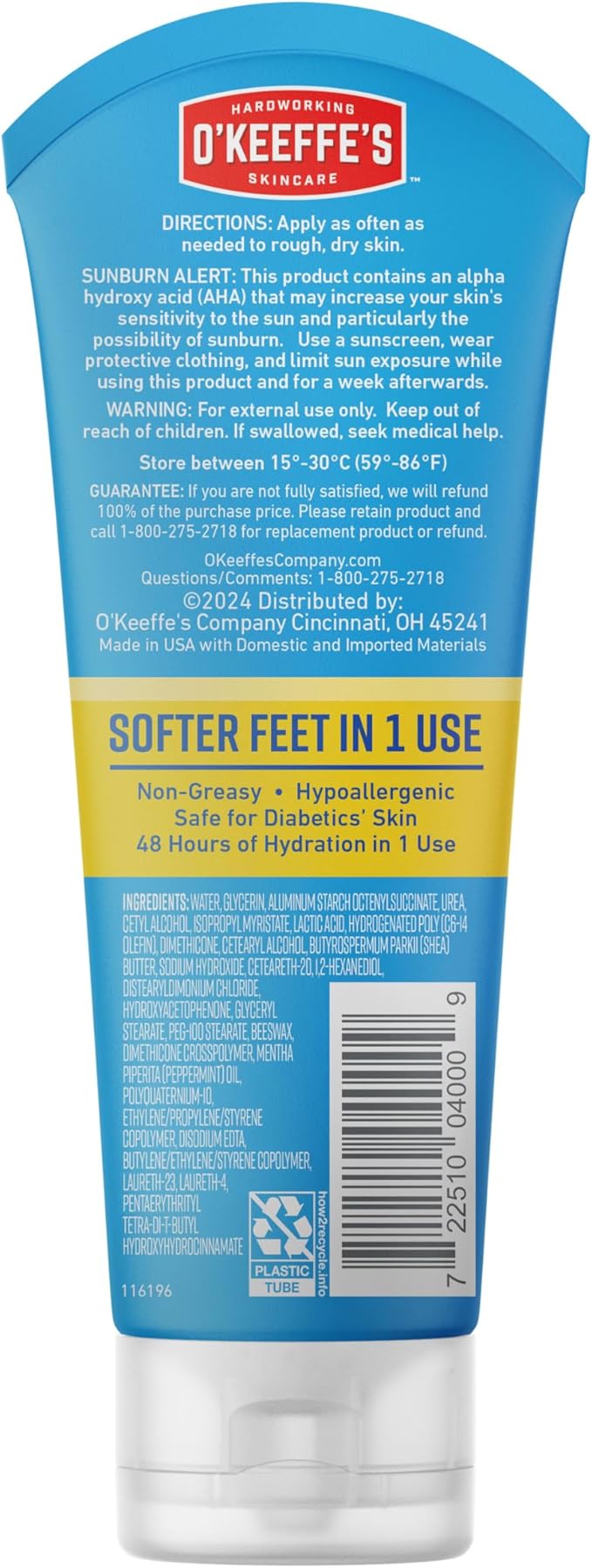 O'Keeffe's for Healthy Feet Intense Renewal Cream with Urea & Alpha Hydroxy Acid - 3 oz Tube (1 Pack) - Chemically Exfoliates and Softens Extremely Callused, Dry Feet