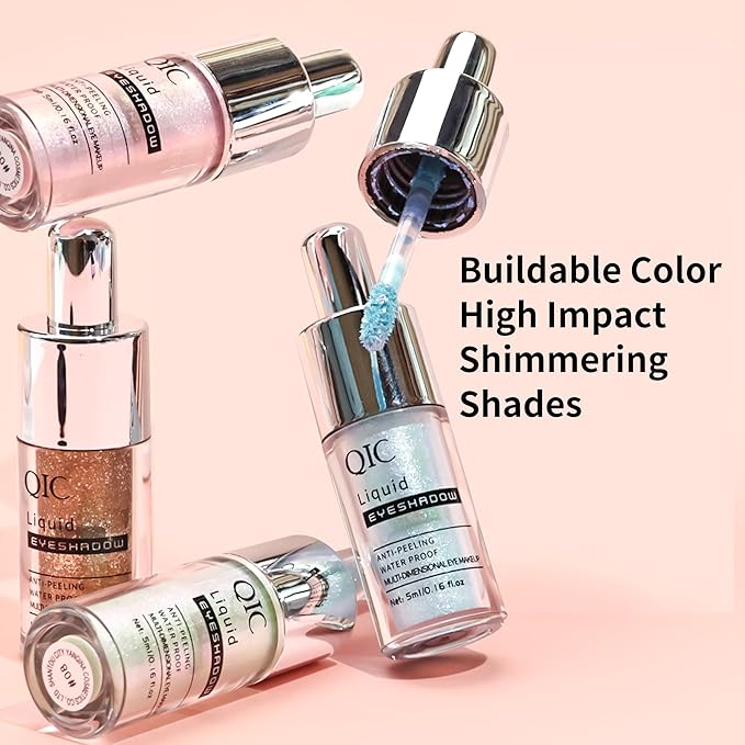 QIC Liquid Glitter Eyeshadow, Metallic & Shimmer Finish, Long Lasting, Non-Creasing, Smudge-proof, Lightweight Formula Liquid Eyeshadow for All Skin Tones, Buildable Color (04 Sunset)