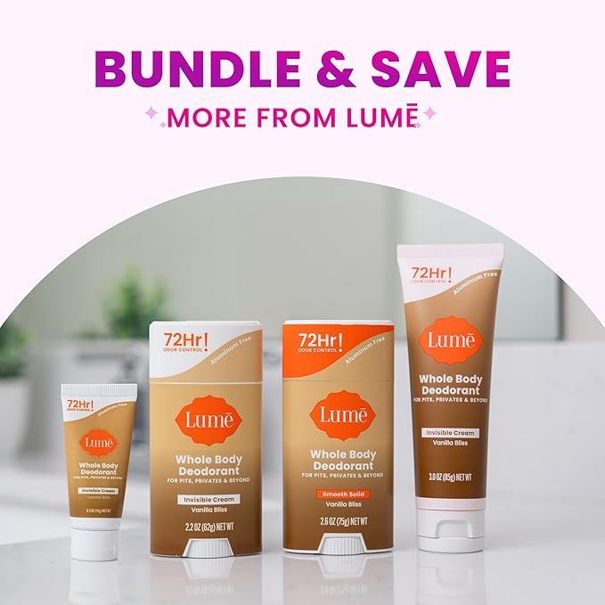 Lume Whole Body Deodorant - Invisible Cream Stick - 72 Hour Odor Control - Doctor Developed - Aluminum Free, Baking Soda Free and Skin Loving - 2.2 Ounce (Pack of 2) (Vanilla Bliss)