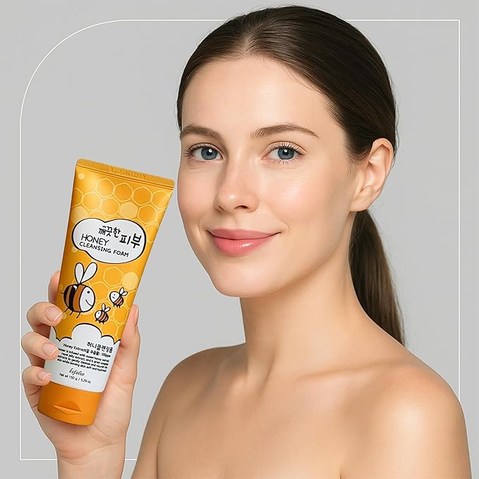 esfolio Honey Cleansing Foam – Hydrating Face Wash Dry & Sensitive Skin – Korean Skincare Cleanser Honey Deep Pore Cleansing, Moisturizing, Nourishing Facial Cleanser Smooth Skin (5.29oz -150g)