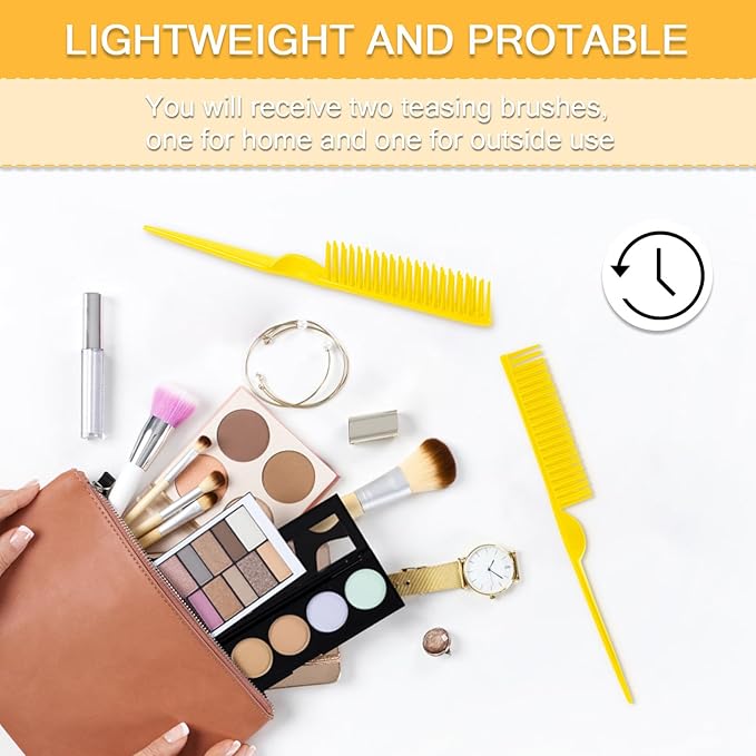 SIMPOR 3 Row Hair Comb for Natural Detangling Curly, Hair Styling Brush, Nylon Bristle Unbraider Teasing Rat Tail Comb for Women Men Yellow