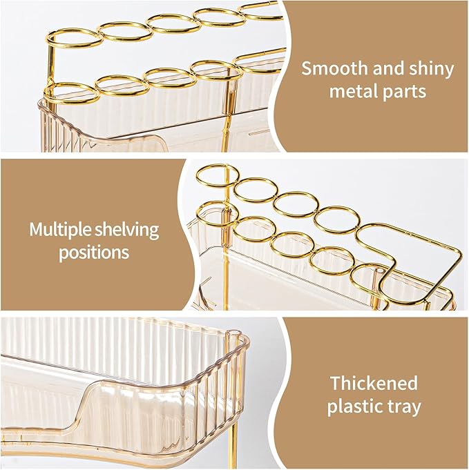 Upgraded 3-Tier Corner Bathroom Countertop Organizer – Spacious Storage for Makeup, Skincare & Perfumes, Built-in Brush Holder Fits Vanity/Dresser/Bsthtub (Vintage Gold)