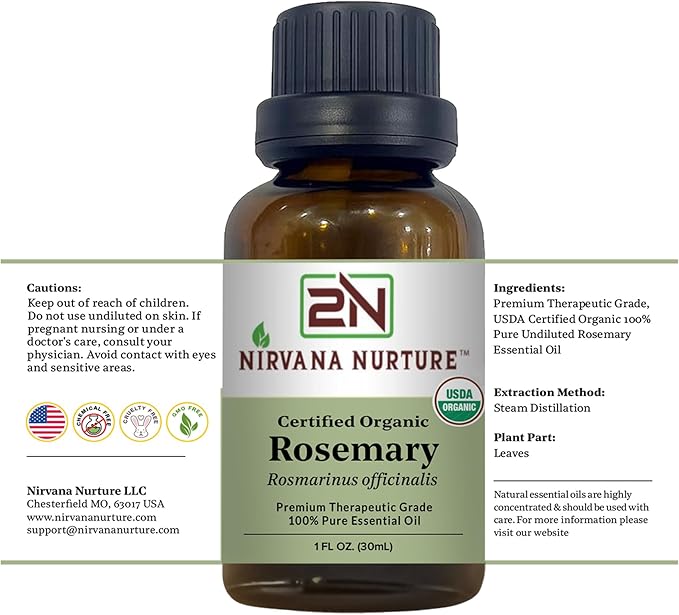 Rosemary Essential Oil USDA Certified Organic, 100% Pure Natural Premium Grade Undiluted