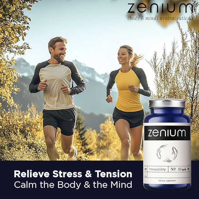 Zenium - Relieve Stress, Tension, Worry, Nervousness, & Irritability | Calm The Mind & Body | Ayurvedic | Natural Relief Supplement | Boosts Mood | Ashwagandha, L-Theanine, GABA, Rhodiola |60 Capsules