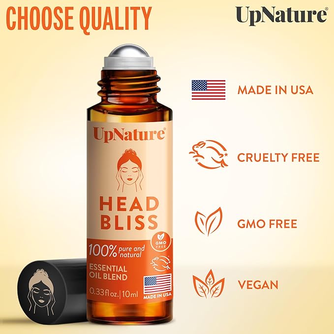 UpNature Head Bliss Essential Oil Roll On – Soothing Migraine and Head Tension Comfort with Instant Cooling Effect – Nurse Essentials Gifts