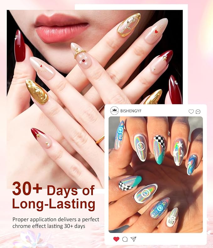 Chrome Nail Powder Set 6 PCS - Metallic Mirror Glitter Nail Art Decoration Powder,Professional Red Green Gold Blue Chrome Pigment for DIY Manicure,Salon Use