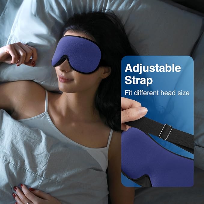 YFONG Weighted Sleep Mask, Women Men 3D Eye Mask Blocking Lights Sleeping Mask (4.2oz/120g), Pressure Relief Night Sleep Eye Mask with Adjustable Strap, Eye Cover Blindfold for Travel Nap Yoga, Blue