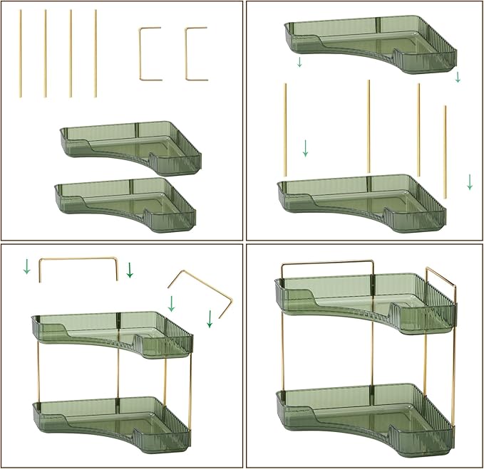 2-Tier Corner Bathroom Counter Organizer – Storage Shelf for Makeup, Perfume & Skincare, Space-Saving Countertop Tray Fits Bathroom, Dresser, Kitchen (Green)