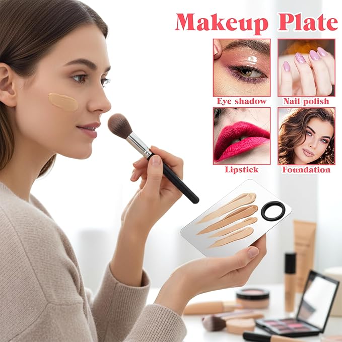 2 Set Makeup Mixing Palette with Spatula, Nail Art Palette Professional Makeup Palettes Tray Stainless Steel Cosmetic Artist Tool for Mixing Foundation Eye Shadow Eyelash Nail Art