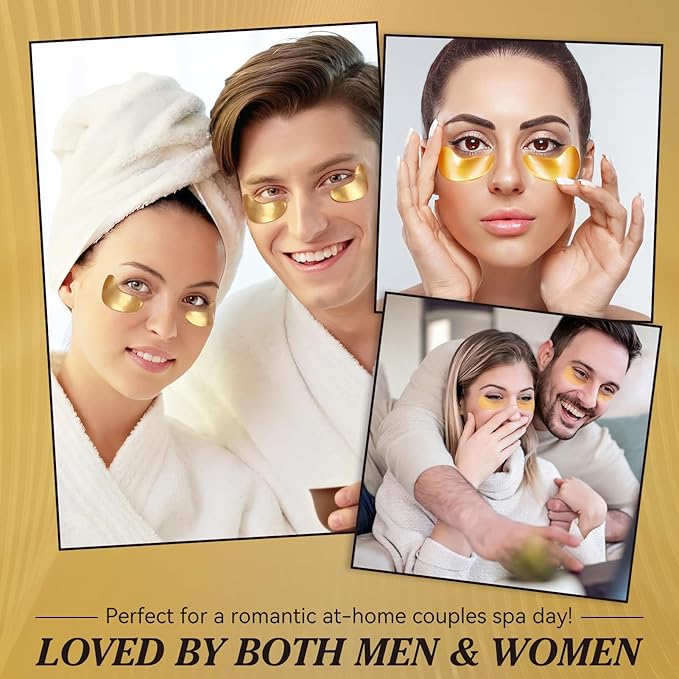 24k Gold Under Eye Patches, 60 Pcs Hydrogel Eye Mask Skincare with Collagen and Hyaluronic Acid for Puffiness, Dark Circles and Fine Lines, Cooling Under Eye Mask for Women and Men