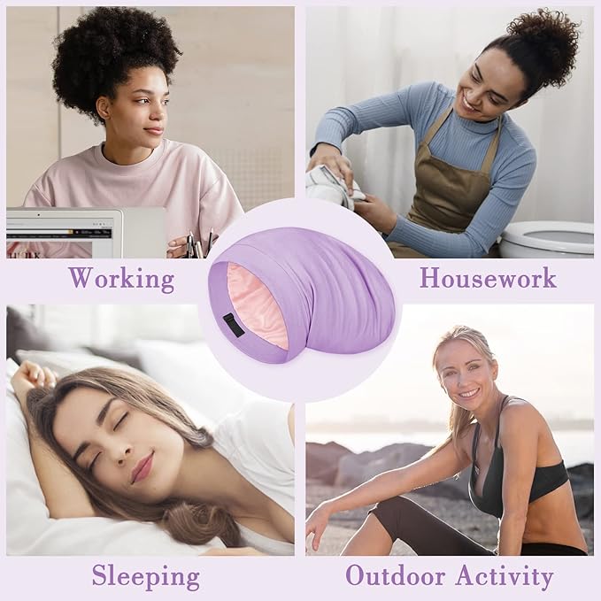 LULUSILK Mulberry Silk Bonnet for Sleeping Women, Real Silk Sleep Cap for Curly Hair and Braids, Pure Head Wrap with Scrunchies, Lavender