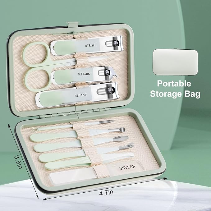Manicure Set, 10 pcs High-Carbon Steel Nail Clippers Set, Portable Mini Manicure and Pedicure Kit, Travel Grooming Nail Kit with Leather Bag for Men and Women