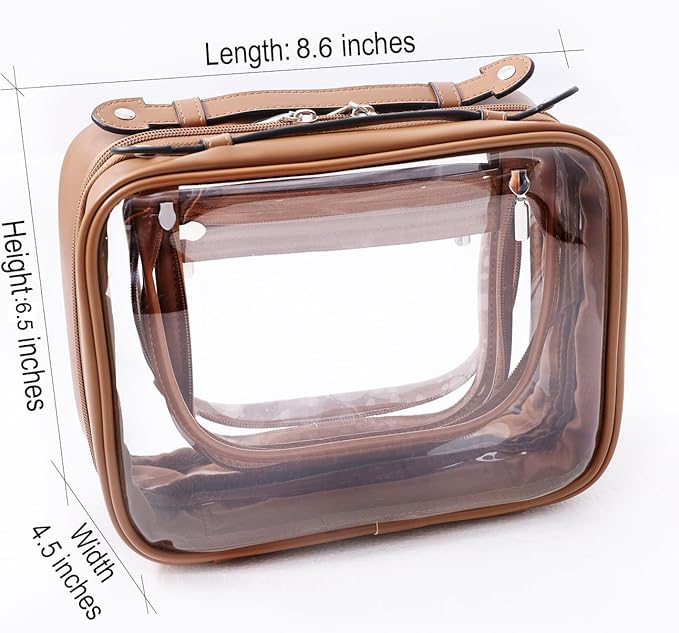 SANHECUN traveling toiletry Case large clear cosmetics case makeup bag (Brown, Small)