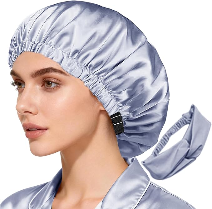2Pcs Satin Bonnet Silky Bonnets Hair Bonnet For Sleeping Double Layer Curly Hair Sleep Cap Womens Silk Night Hats