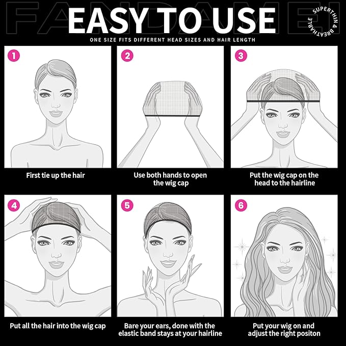 Fandamei HD Wig Caps Super Thin, 4PCS Ultra Thin Black, Nylon Wig Cap for Women Stretchy, Natural Transparent HD Wig Caps for Lace Front Wigs. Summer Wear Comfortable Wig Cap(Black)