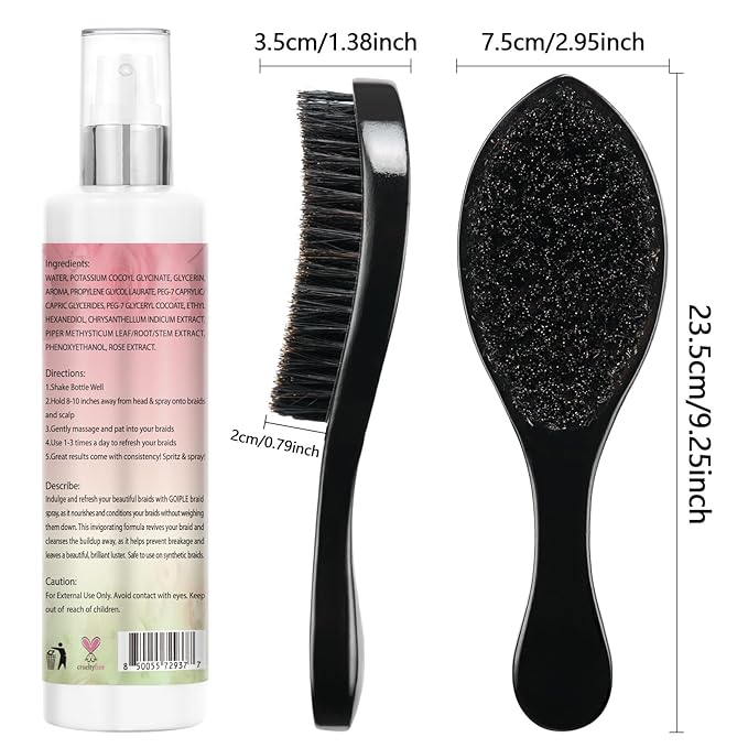 Braid Spray Rose Water for Dreads, Dreadlocks, Locks Spray Rose Water for Itchy Scalp, Shine&Bightweight for Dull Hair Twists, Cornrows, Box Braids Moisturizer Loc Moisturizer Braid Bristle Hair Brush