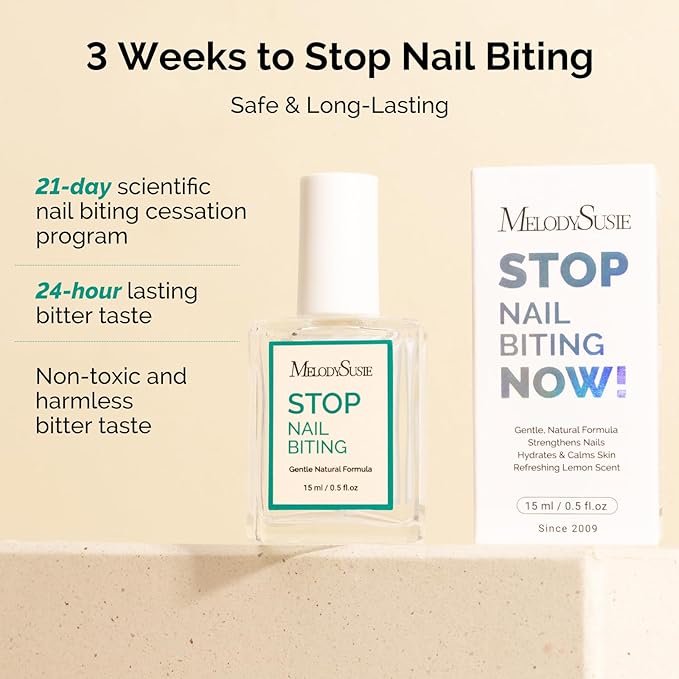 MelodySusie 15ML Nail Biting Treatment - Quick-Dry,Bitter-Tasting Polish to Stop Thumb Sucking & Nail Biting,Helps Repair Damaged Nails for Kids and Adults 0.53 fl oz