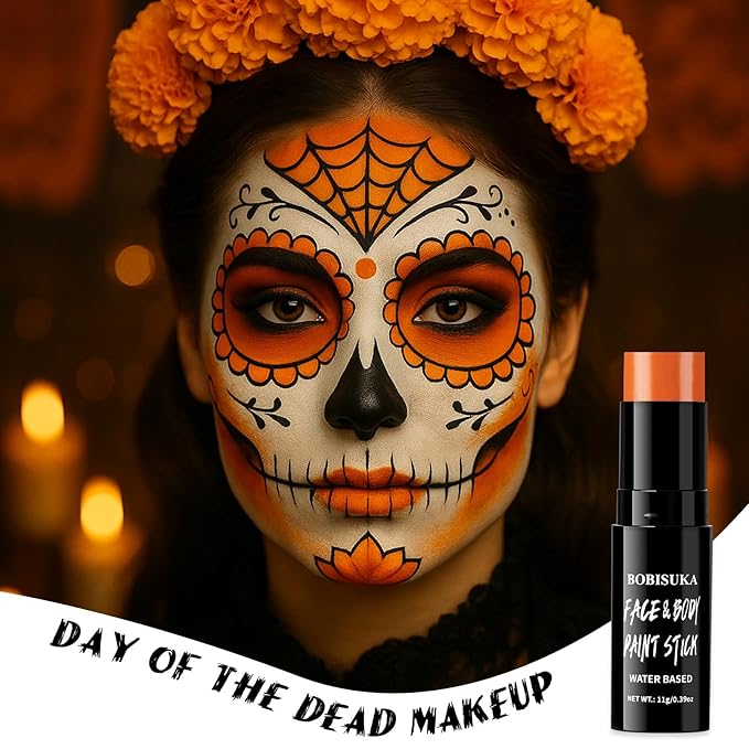 BOBISUKA Orange Face & Body Paint Stick Water-Based Washable Face Paint Makeup Stick for Halloween Pumpkin, Skeletons, Skull, Fox, Tiger, Cosplay, SFX, Sports Eye Black & Costume Party