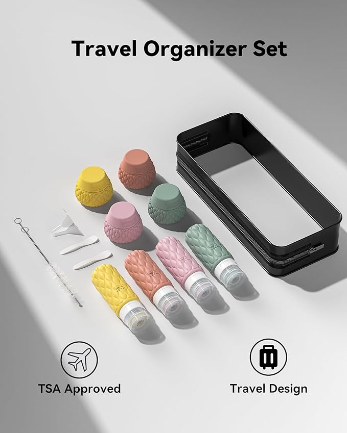 Silicone Travel Bottles for Toiletries 8 Pack Travel Size Toiletries 3.4 oz 1.7 oz, Leakproof Squeeze Travel Size Containers Refillable Cosmetic Jars Set for Shampoo, Conditioner, Creams