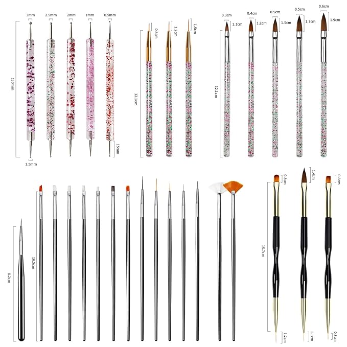 JODSONE 32Pcs Nail Art Brushes kit,Nail Art Tool Set,Dotting Tools,French Manicure,Dust Brush,Striping Brushes for Long Lines,Drawing Pen Painting Pen for Gel Polish Design Supply