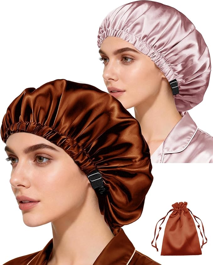 3Pcs Hair Bonnets For Sleeping Satin Bonnet For Women Silk Bonnets Womens Curly Hair Sleep Caps Silky Night Cap