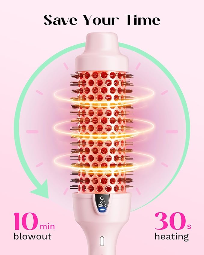 Wavytalk Thermal Brush, Blowout Express 1.5 Inch Negative Ion Thermal Round Brush Creates Blowout Look Makes Hair Shinier & Smoother, Dual Voltage, Easy to Use (Pink)