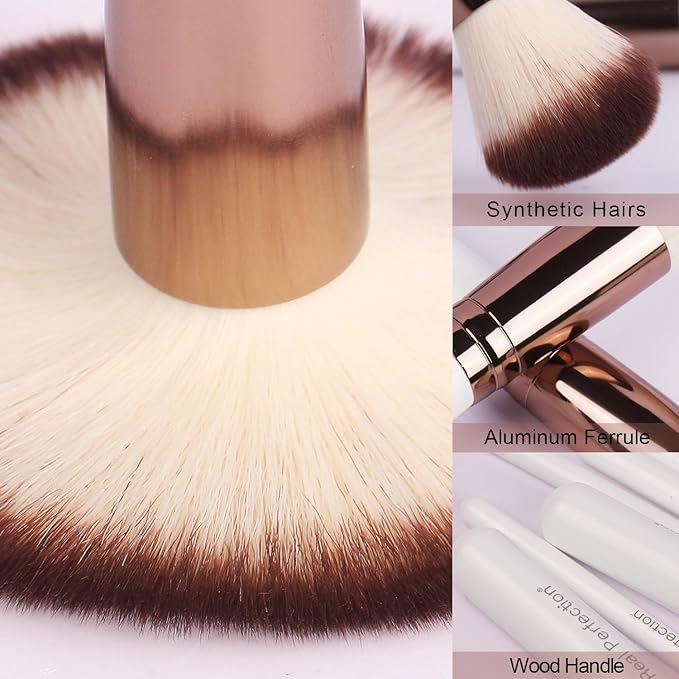 Real Perfection Makeup Brush Set 16 Pcs with 1 Eyebrow Razor Premium Synthetic Foundation Powder Concealers Eyeshadow Blush Makeup Brushes Make up Brushes Kit (White)