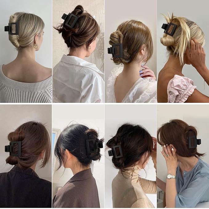 2 Inch Medium Hair Claw Clips 12 Pcs Square Hair Claw Clips for Thin Hair Matte Nonslip Acrylic Banana Jaw Clips Bulk Hair Accessories for women and Girls (Black)