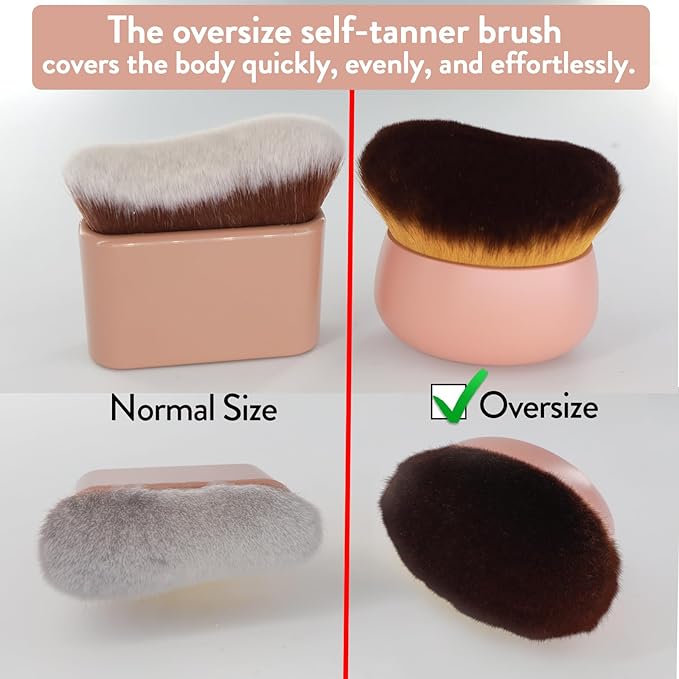 Oversize Self Tanner Brush, Kabuki Brush for Body, Foundation Makeup Brush for Fake Tan, Sunless Tanner Makeup Brushes, Self Tanning Mitt Applicator for Self Tan, Self Tan Mousse Blending Brush (Pink)