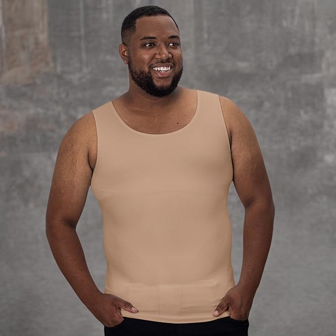 QORE LOGIQ Gynecomastia Compression Shirts for Men - Sleeveless Slimming Undershirts Tummy Control and Body Shaper Tank Top