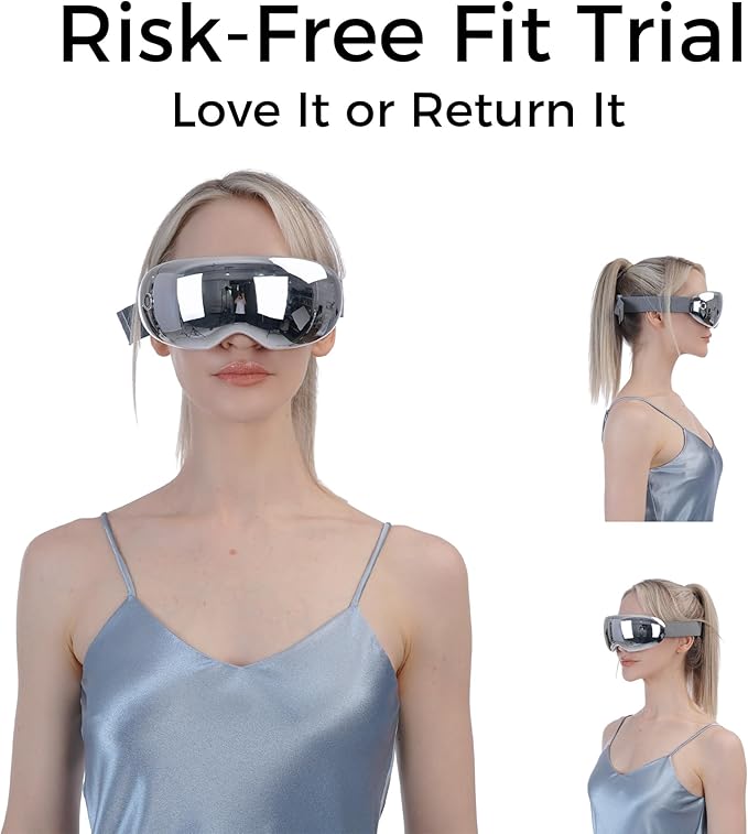 BOKOR Eye Massager with Heat & Wireless Music, Acupressure Massage for Migraines, Heated Eye Mask for Stress Relief, Sleep, and Dark Circles, for Teens, Gaming and Travel