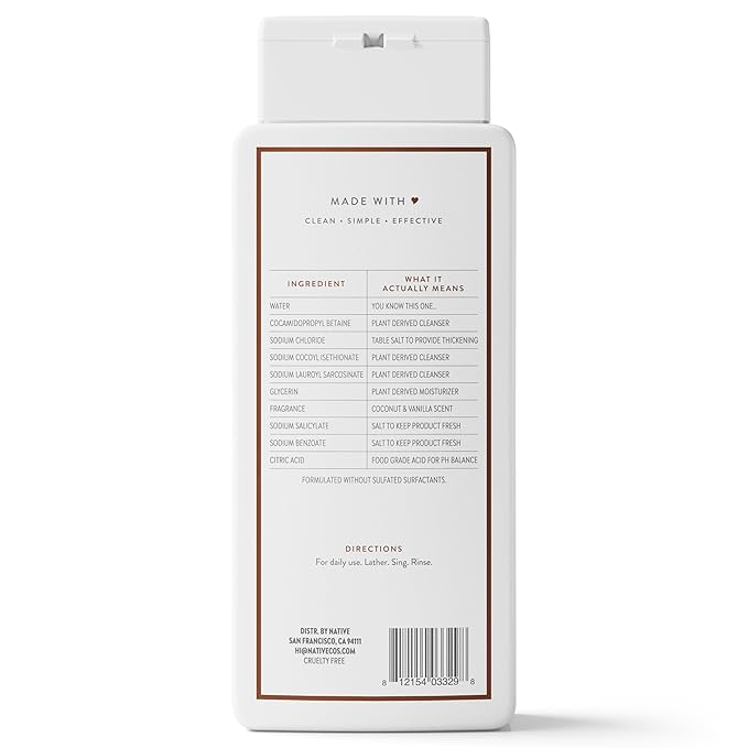 Native Body Wash Contains Naturally Derived Ingredients | For Women & Men, Sulfate, Paraben, & Dye Free Leaving Skin Soft and Hydrated | Coconut & Vanilla 18 oz