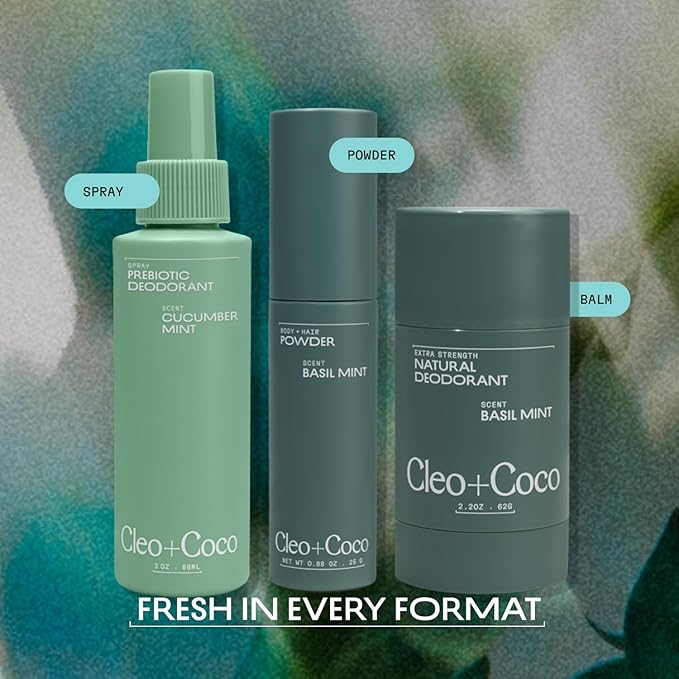Cleo+Coco Extra Strength Deodorant Balm, Basil Mint (2-Pack, 2.2 oz Each), Aluminum-Free Natural Deodorant with 5X Odor Fighters, Vegan, No Synthetic Fragrance (2 Pack, Basil Mint)