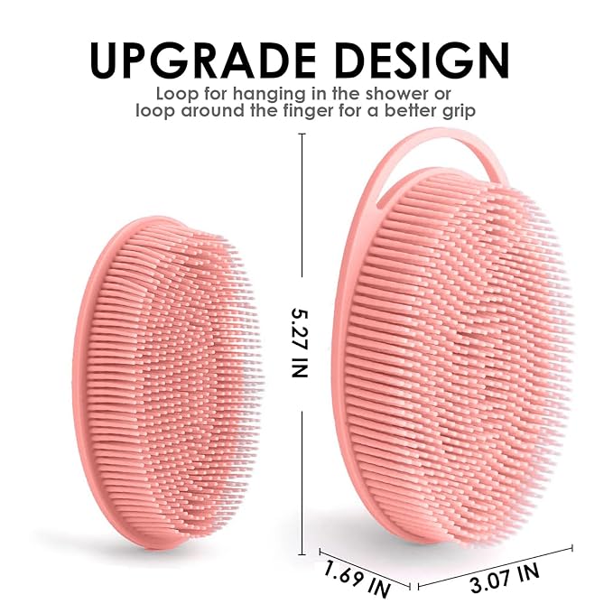 Silicone Body Scrubber – Dual-Sided Silicone Loofah for Shower, Set of 2 Soft Exfoliating Body Bath Shower Scrubber Loofah Brush Easy-to-Clean for Sensitive Kids Women Men All Kinds of Skin