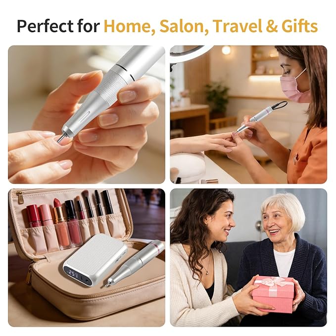 Vinid Professional Electric Nail Drill - 38,000RPM Rechargeable Manicure Kit for Filing, Cuticle Care, Buffing & Polish Removal with Adjustable Speed, Quiet Motor & Portable Design, White