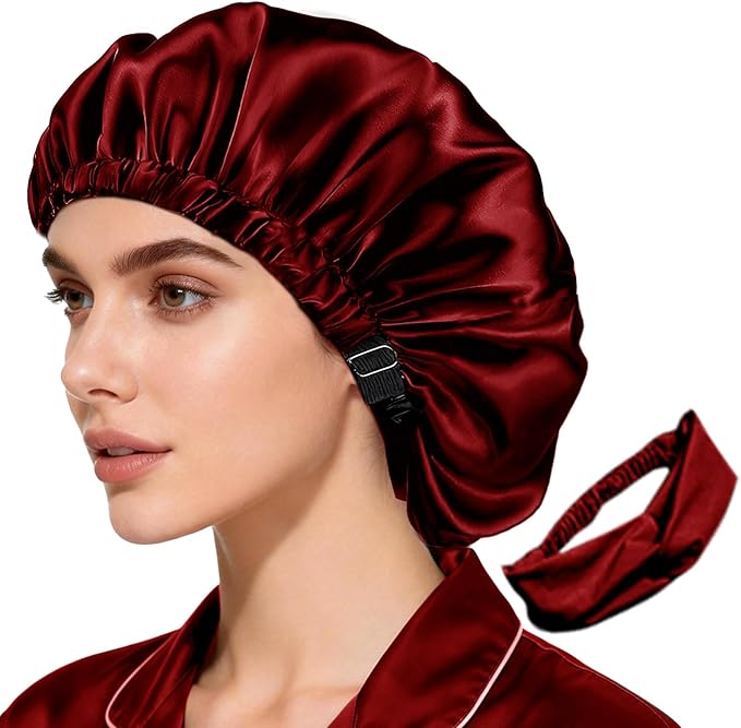 2Pcs Satin Bonnet Silky Bonnets Hair Bonnet For Sleeping Double Layer Curly Hair Sleep Cap Womens Silk Night Hats