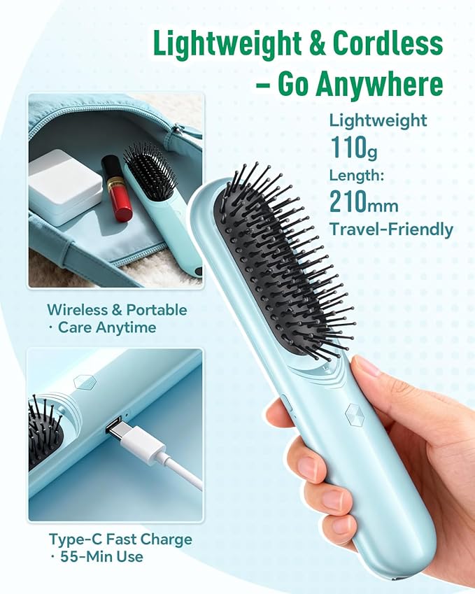 BONNET QUEEN 3-in-1 Electric Scalp Massager & Mist Hair Brush for Curly Hair, Deep Conditioning, Frizz Control, Stress-Relief, Home and Travel Hairbrush for Women, Green
