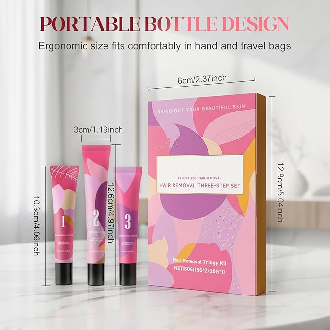 Gentle Facial Hair Removal Cream for Women, Advanced Formula for Sensitive Skin, Painless Hair Remover Kit with Cream & Smoothing Gel & Soothing Lotion (3, Standard)